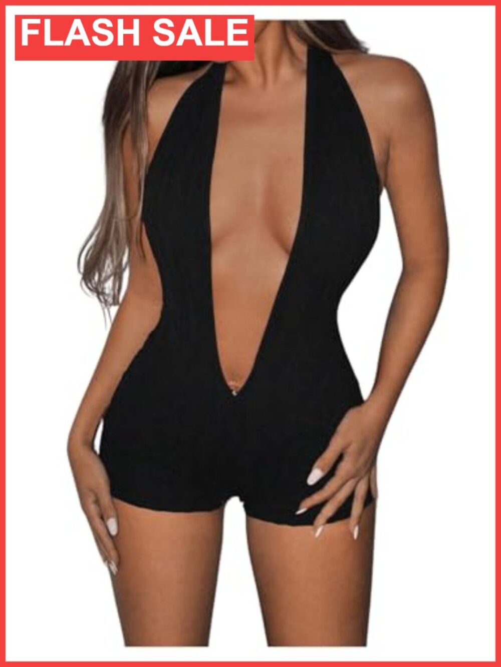 Milumia Women Halter V Neck Sleeveless Bodycon Romper Club Party